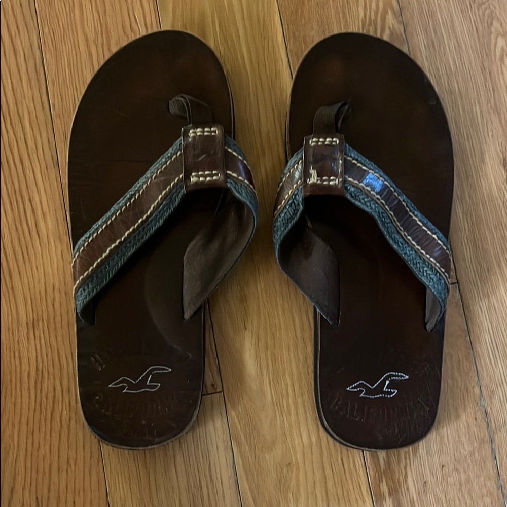 Hollister Dark Brown and Teal Sandals